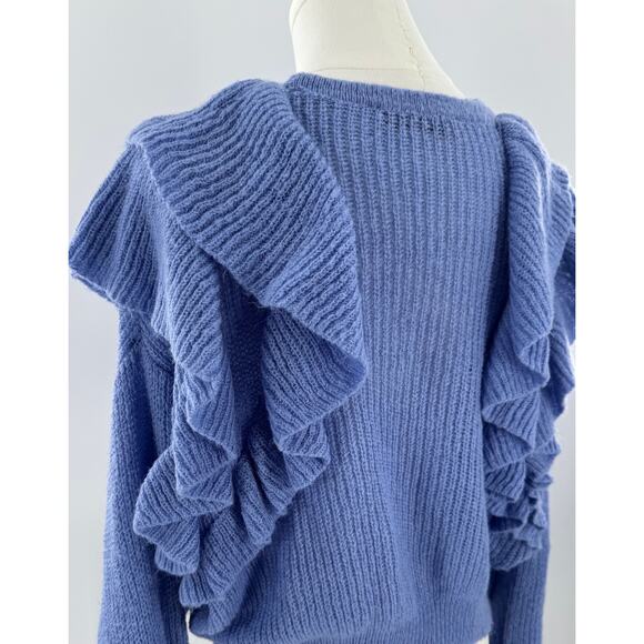 Zara Periwinkle Blue Purple Ruffle Sweater Knit Pullover M Coquette - Picture 4 of 8